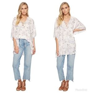 Show Me Your Mumu Peta Lace-Up Floral Tunic Top S